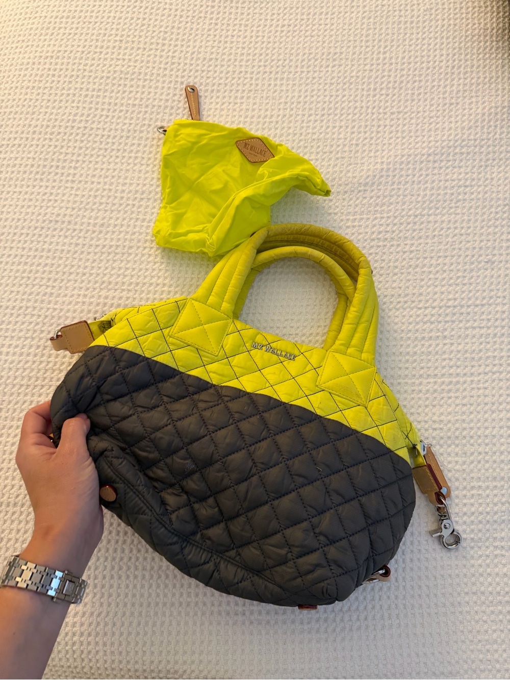 🗽MZ Wallace Quilted Two-Tone Shoulder Bag in Yellow & Charcoal - Picture 2 of 5
